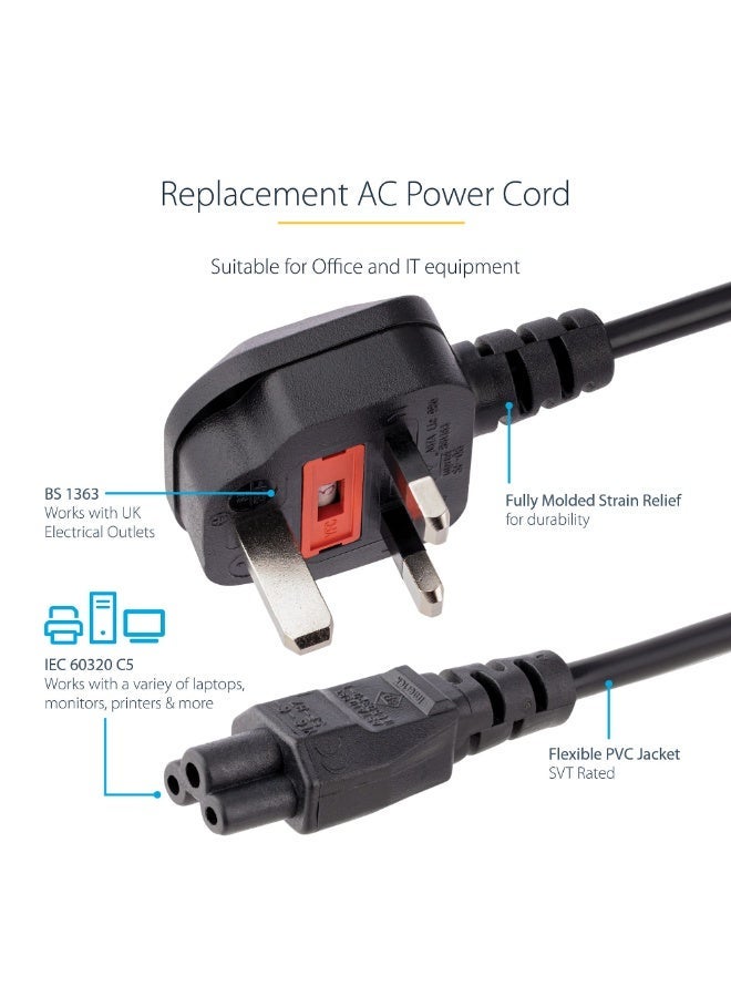 ​كابل كونف كابل طاقة للكمبيوتر المحمول بريطاني، طوله 1.5 متر، متوافق مع معيار BS 1363 إلى C5 (ورقة البرسيم)، 2.5 أمبير، 250 فولت، 18AWG، سلك بديل للكمبيوتر المحمول بريطاني، كابل طاقة للطابعة، سلك شاحن للكمبيوتر المحمول، سلك محول طاقة للكمبيوتر المحمول - Image 3